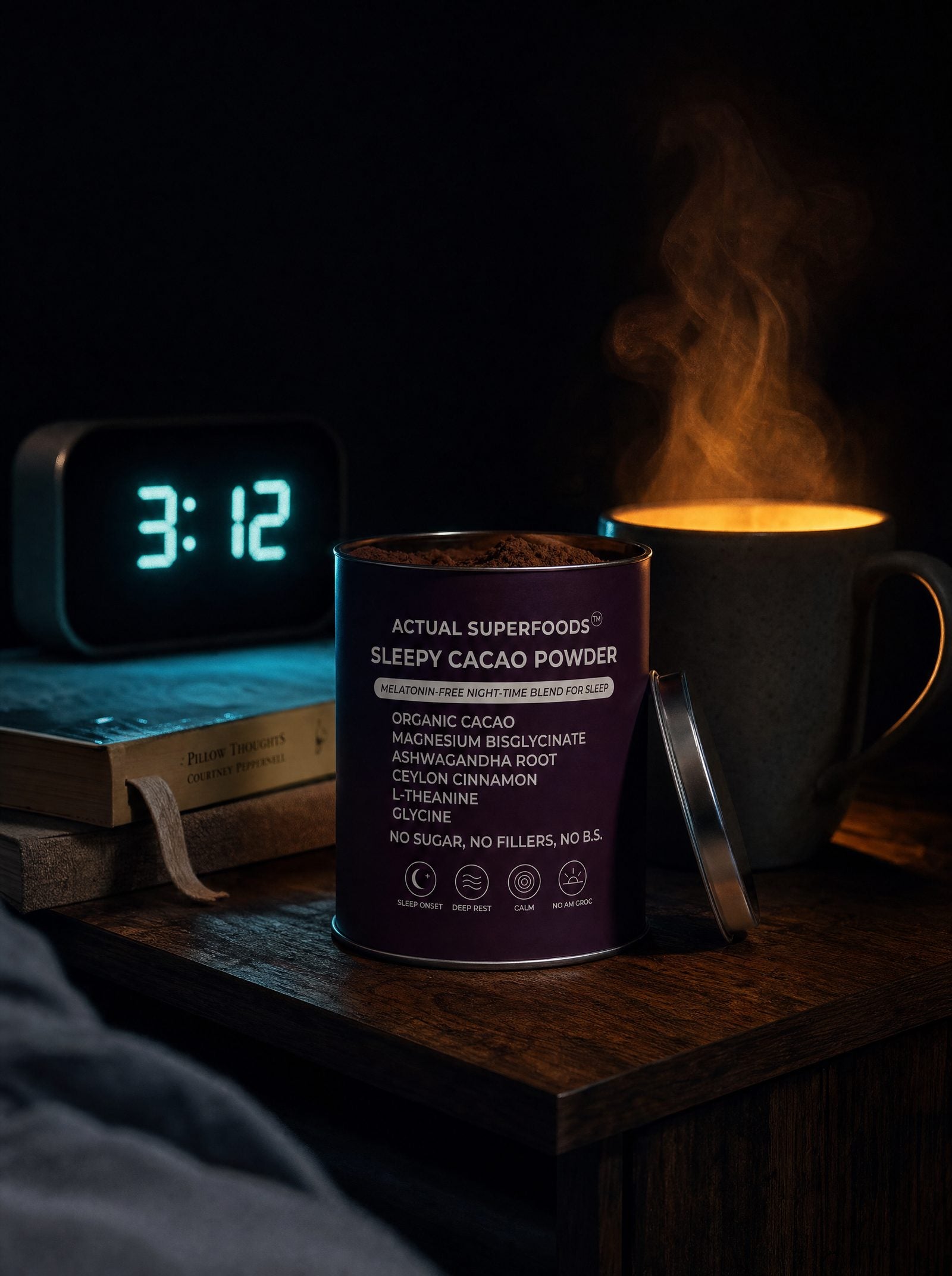 Sleepy Cacao — the stay-asleep drink, built for 3AM